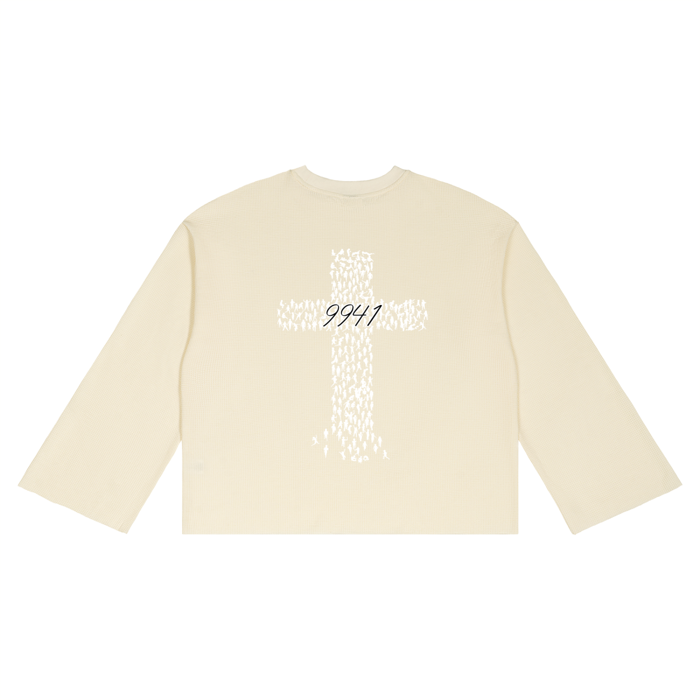 “9941”  Waffle Raw Edge  Long Sleeve Shirt