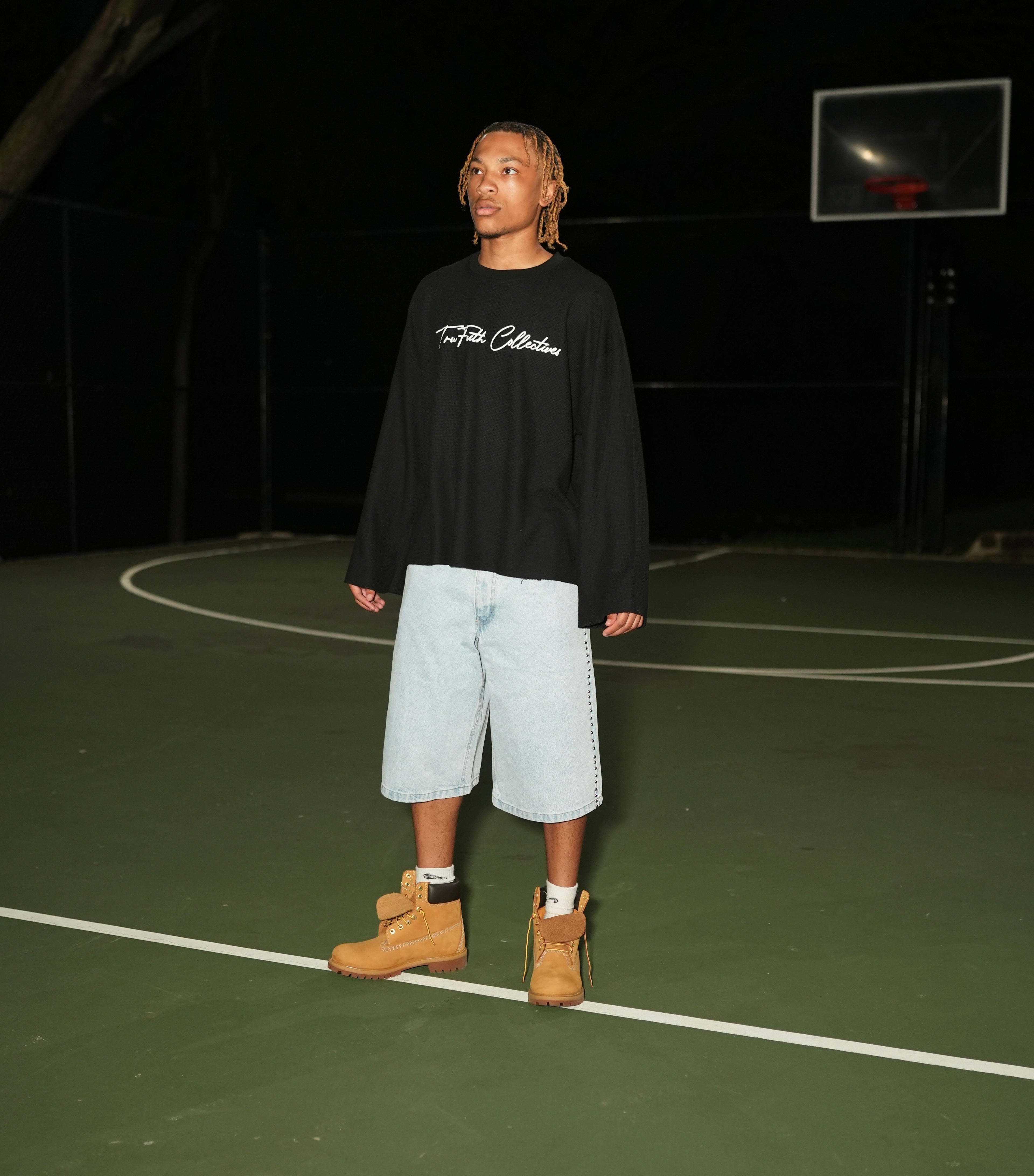 “9941”  Waffle Raw Edge  Long Sleeve Shirt