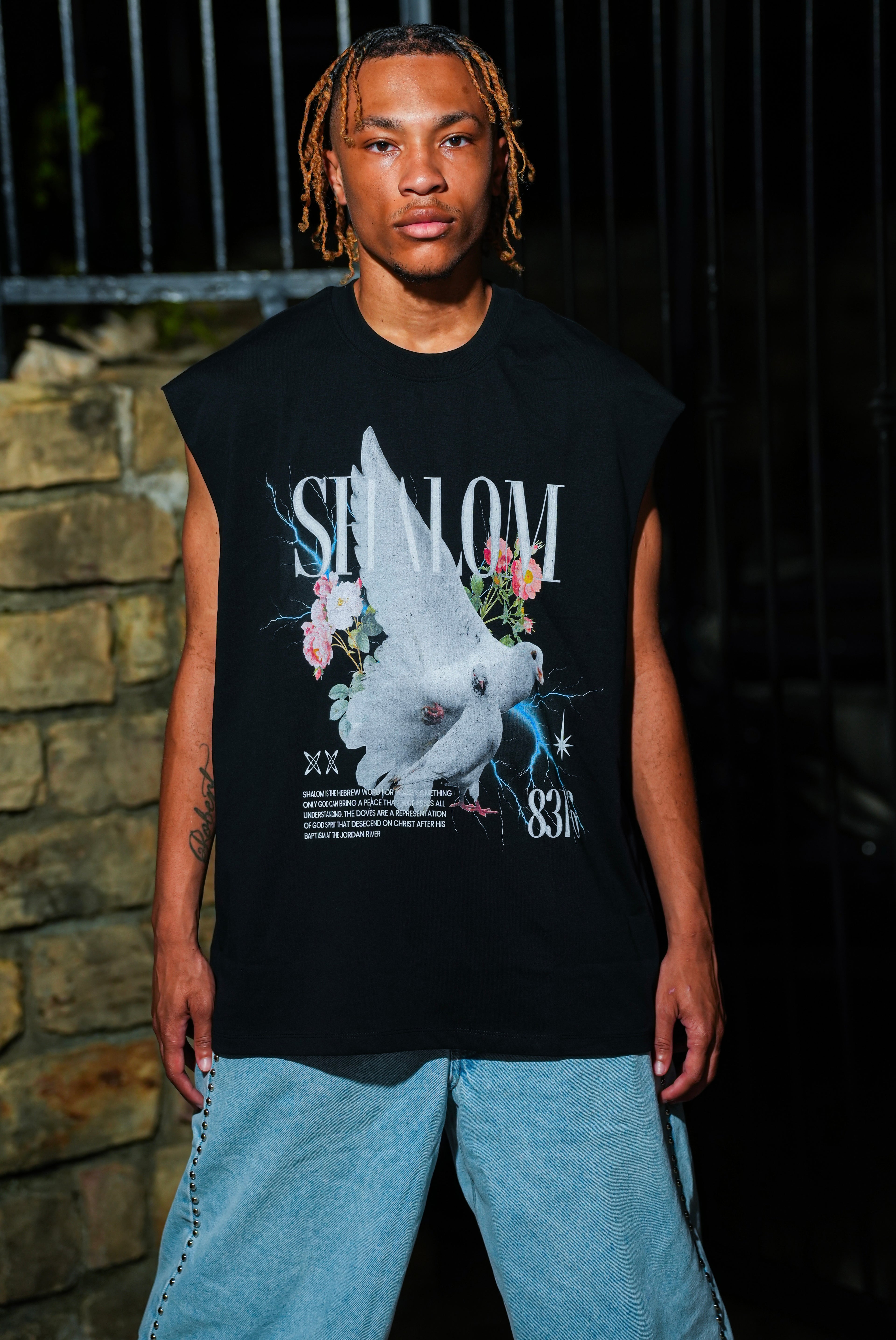 “Shalom” Raw Edge Cotton Tank Top
