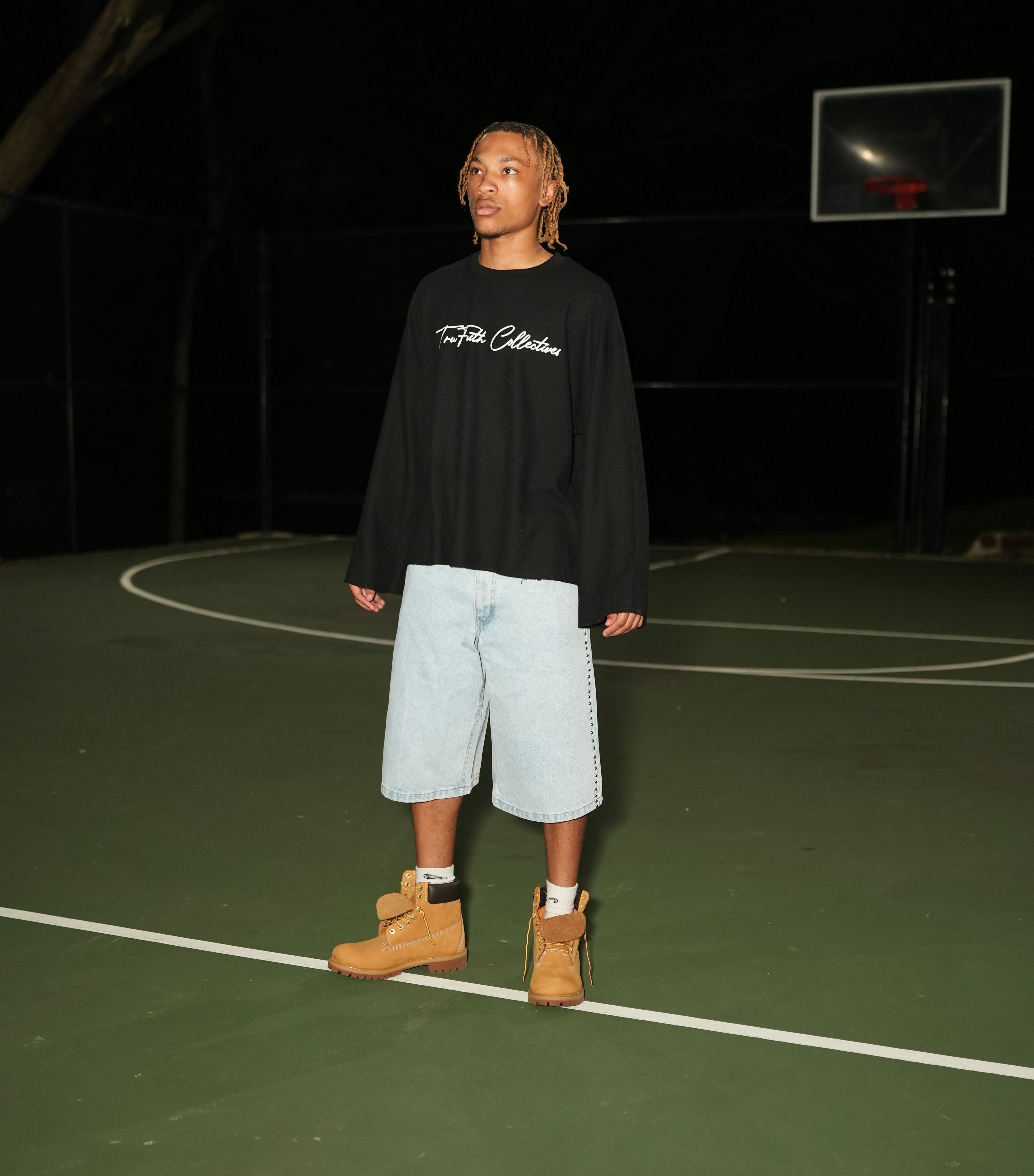 “9941”  Waffle Raw Edge  Long Sleeve Shirt