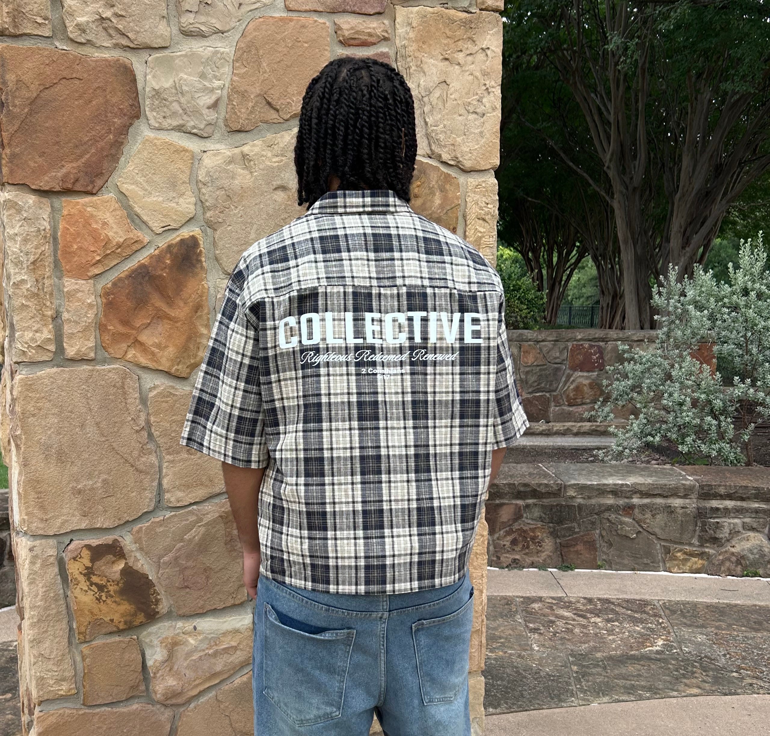 “RRR Collectives” Plaid Boxy Short Sleeve Shirt